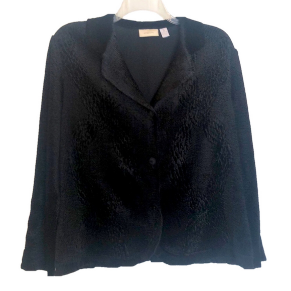 CHICOS Sweaters - CHICOS Sz 3 Elegant Black Women's Cardigan Jacket PREWORN Pit to Pit 23 1/2"